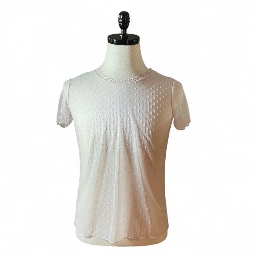 Victoria's Secret Sheer Under Layer Dot Mesh Top Pink Short Sleeve Crew Neck